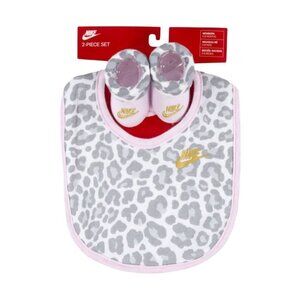 Nike Baby Girl Pink Animal Print Bib + Booties Set